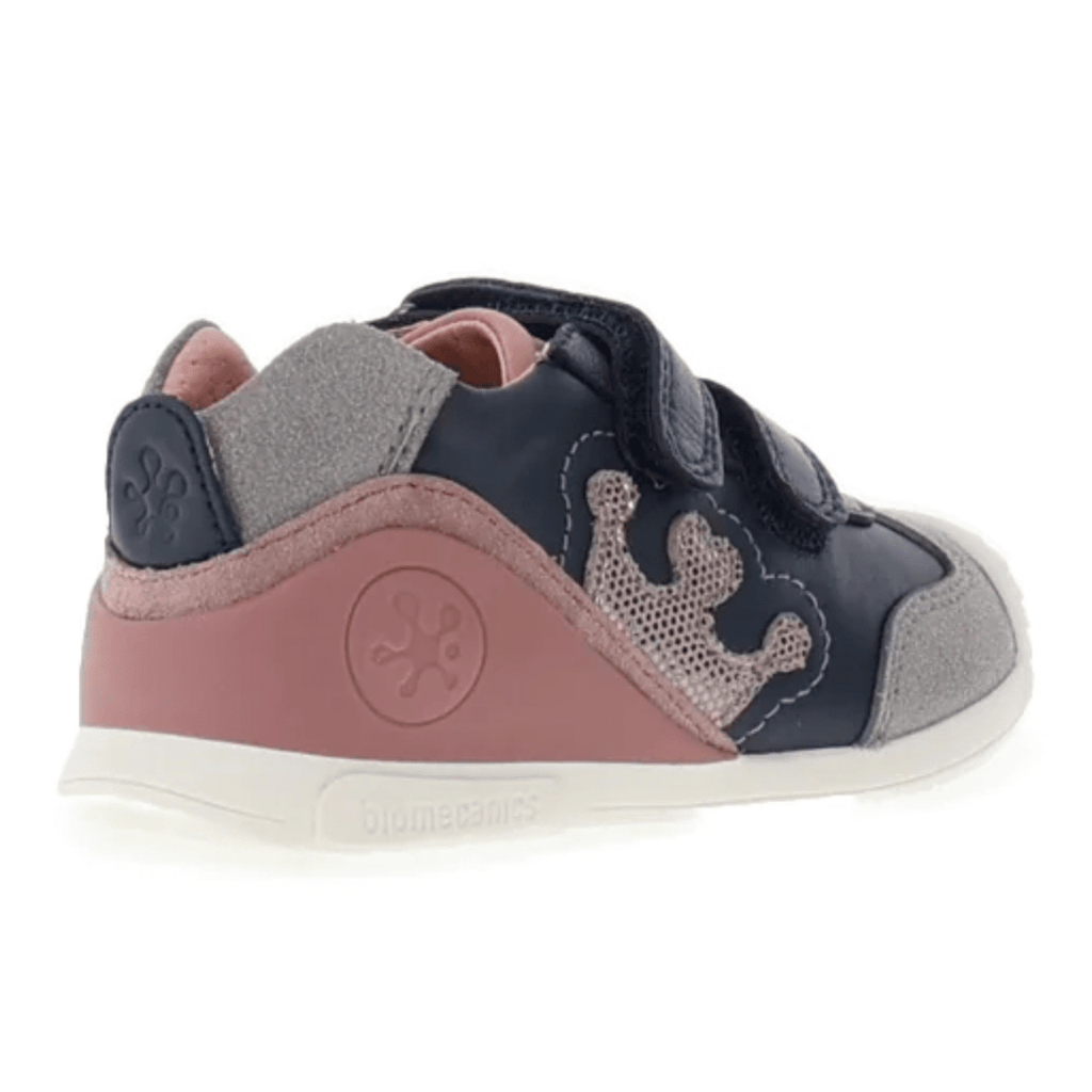 Biomecanics Ocean (Sauvage) navy/pink girls supportive Velcro first shoes crown design