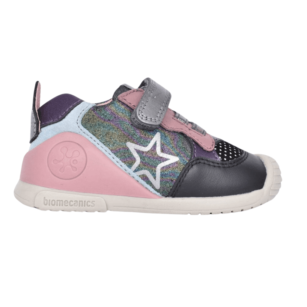 Biomecanics negro y malva navy and pink supportive girls first Velcro  shoe with star