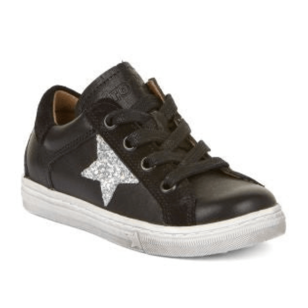 Froddo star g leather black runner with silver glitter star detail 