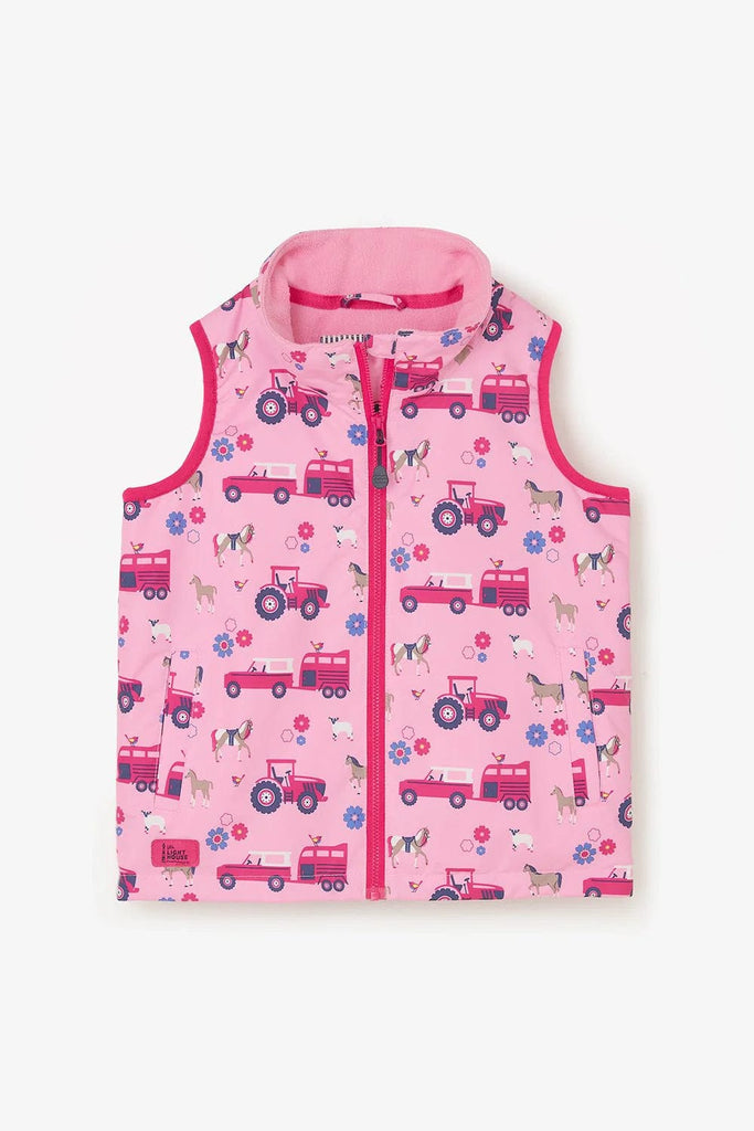 Fleece Lined Girls Gilet Pink Tractor