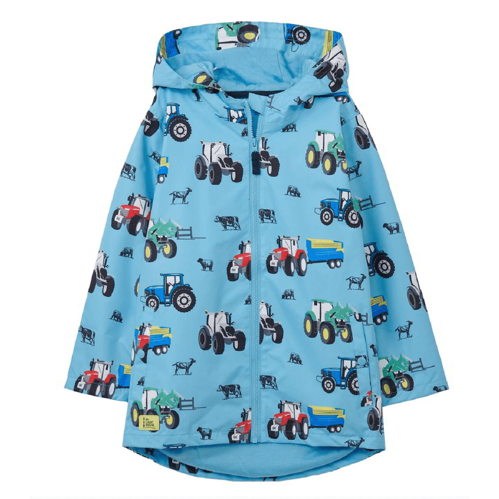 Little Lighthouse Boys Ethan Waterproof Coat - Blue Tractor Print