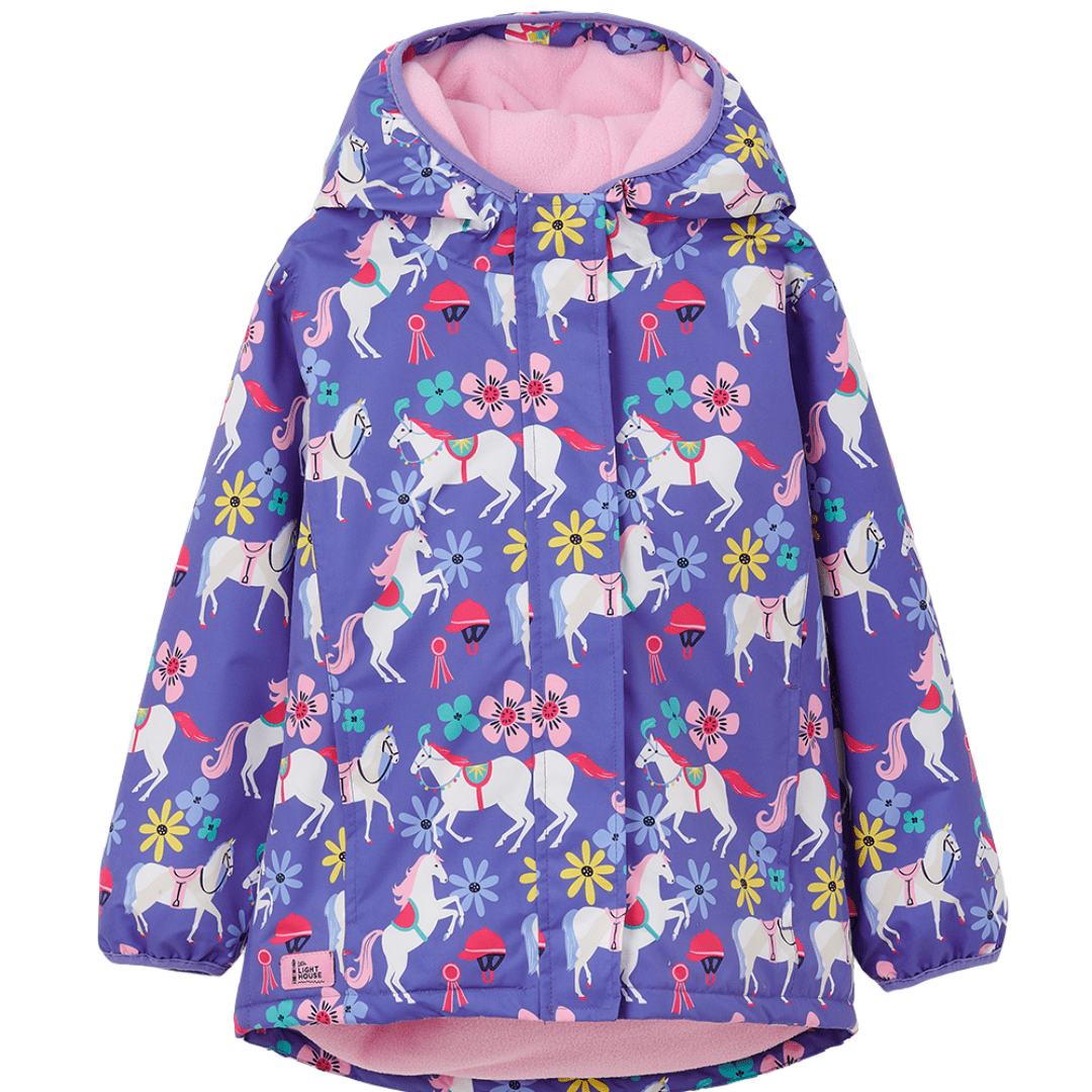 Little Lighthouse Freya Waterproof Girls Coat Purple Horse Print