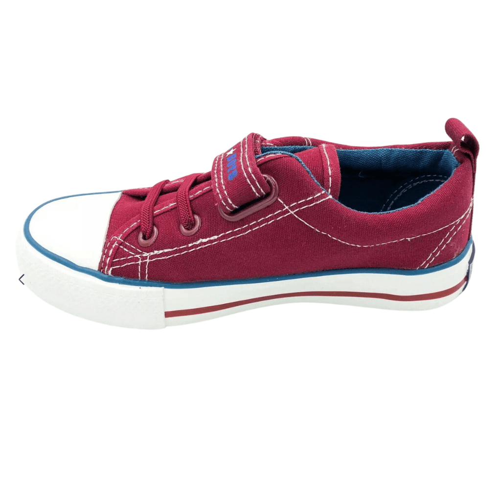 Whine Bull Boys canvas shoe with white sole and single Velcro closure 