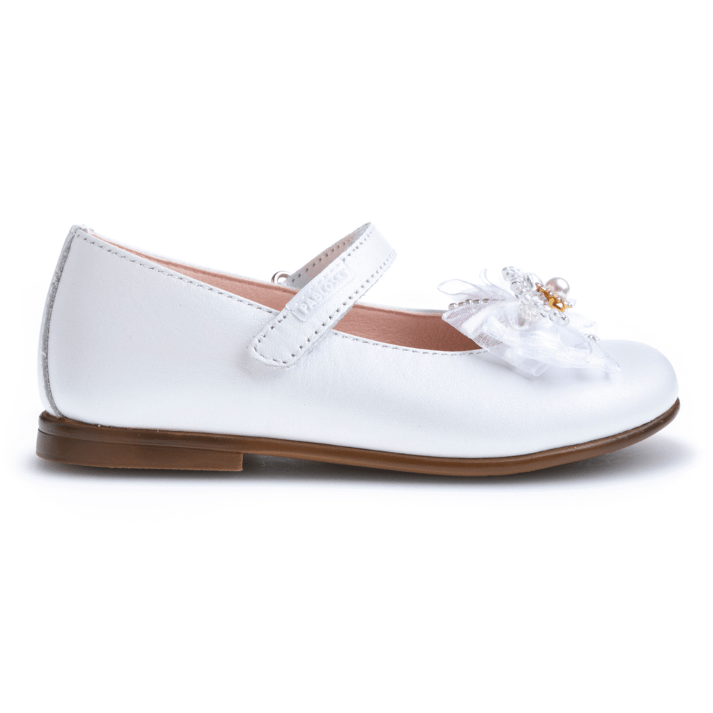 Pablosky Bow Detail Girls Communion Shoes- Pearl White