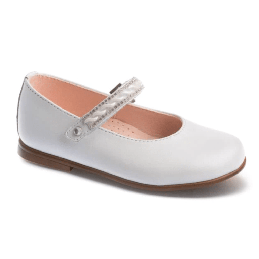 Pablosky Diamanté & Pearl Strap Girls Communion Shoe- White