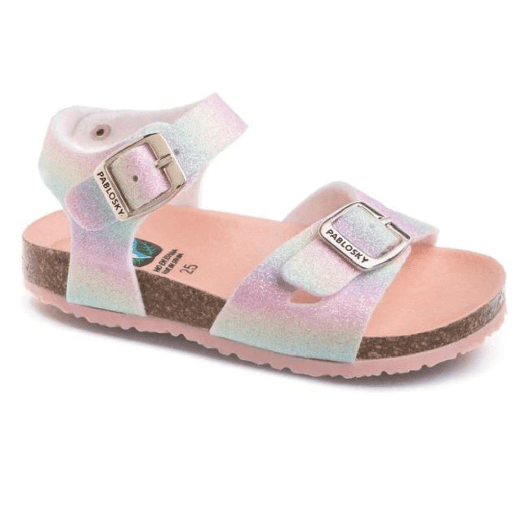 Pablosky Girls Glitter Rainbow Sandal - Pink/Multicolor