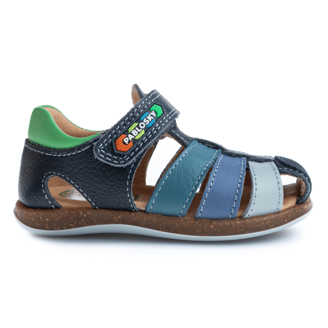 Pablosky StepEasy Boys Closed Toe Sandal Navy Blue Green