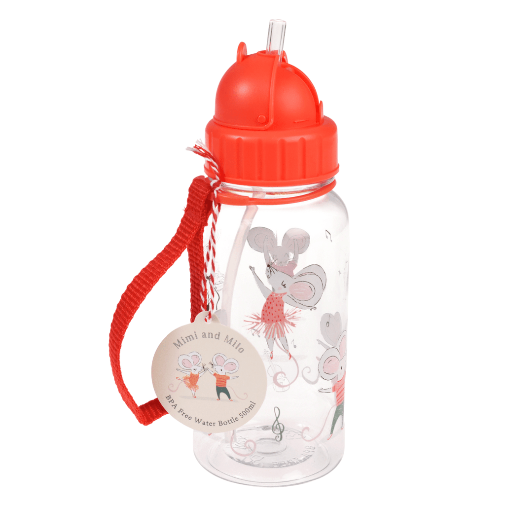 Rex London Mimi And Milo Children’s Water Bottle With Straw - Red/Clear