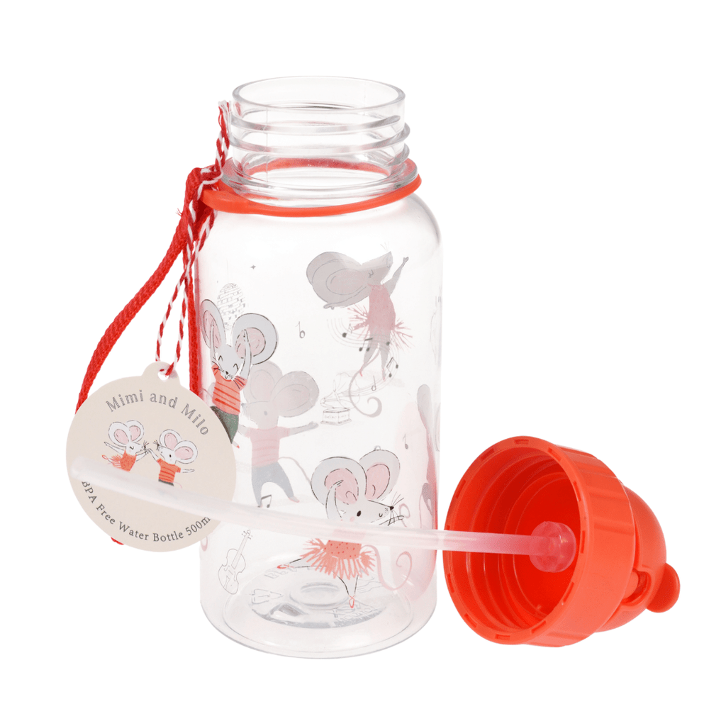 Rex London Mimi And Milo Children’s Water Bottle With Straw - Red/Clear