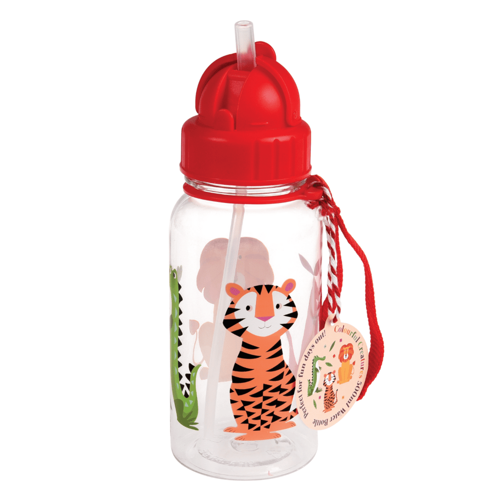 Rex London Colourful Creatures Children’s Water Bottle With Straw - Red/Clear