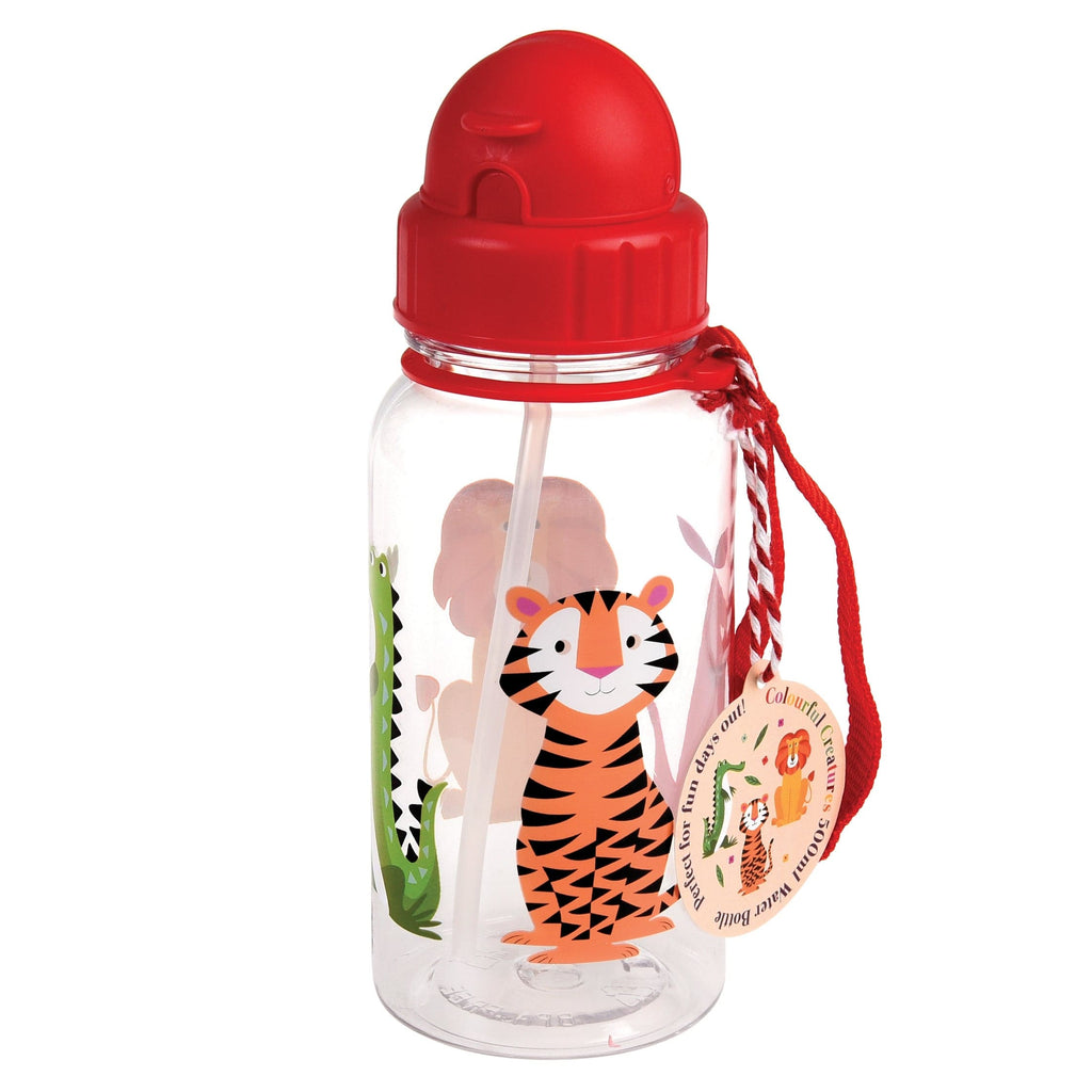 Rex London Colourful Creatures Children’s Water Bottle With Straw - Red/Clear