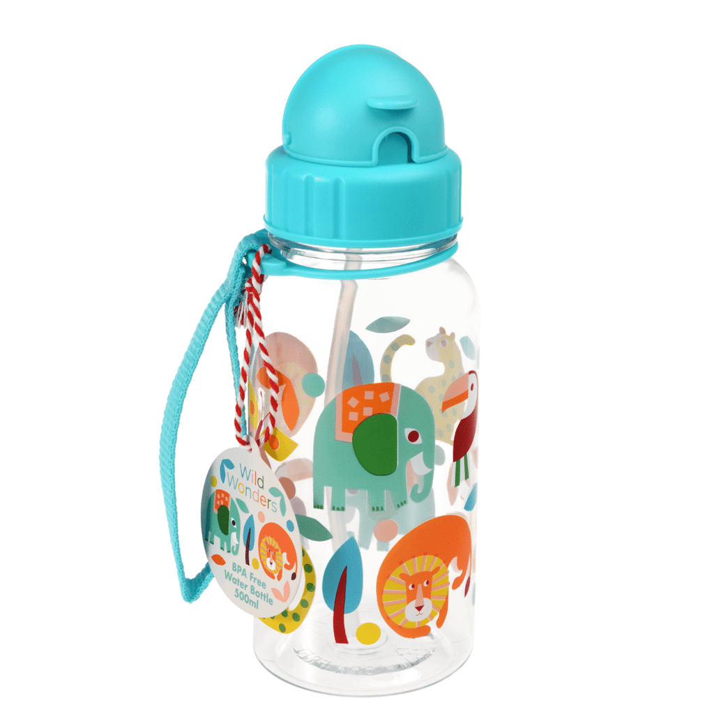 Rex London Wild Wonders Children’s Water Bottle With Straw - Turquoise/Clear