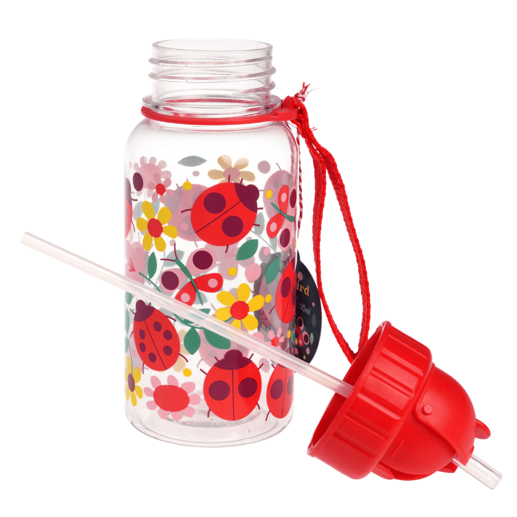 Rex London Ladybird Children’s Water Bottle With Straw - Red/Ladybird/Floral