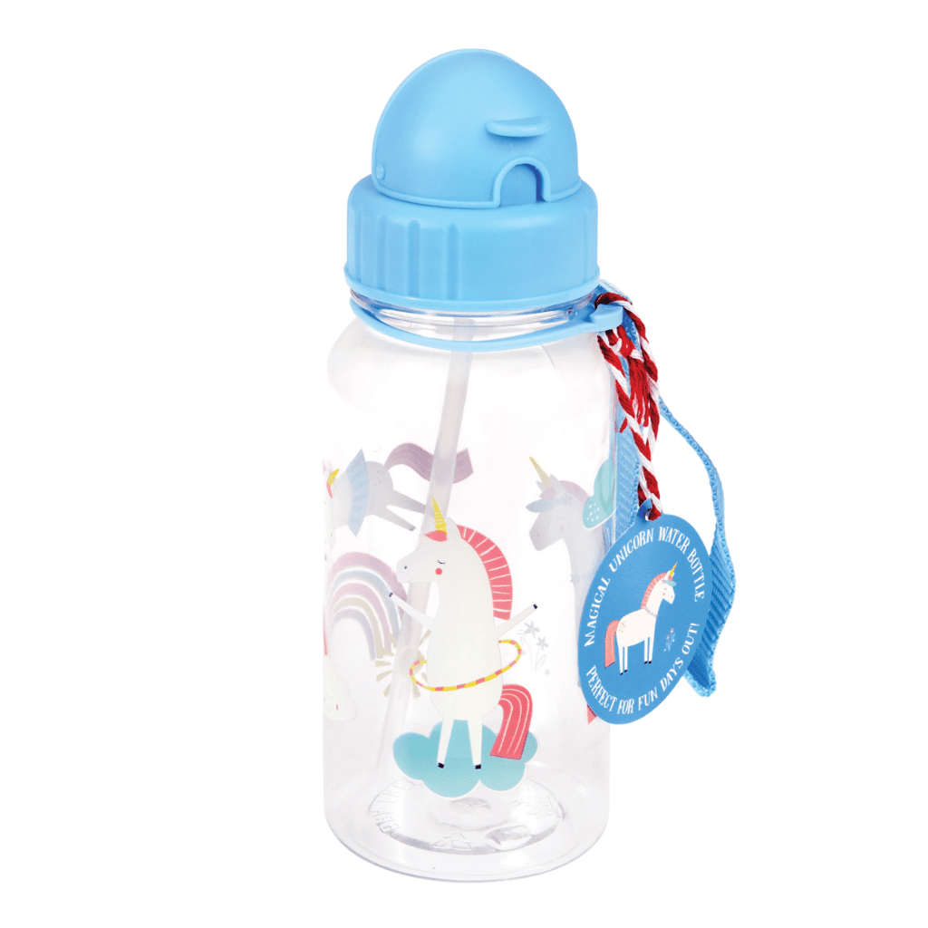 Rex London Magical Unicorn Children’s Water Bottle With Straw - Blue/Clear