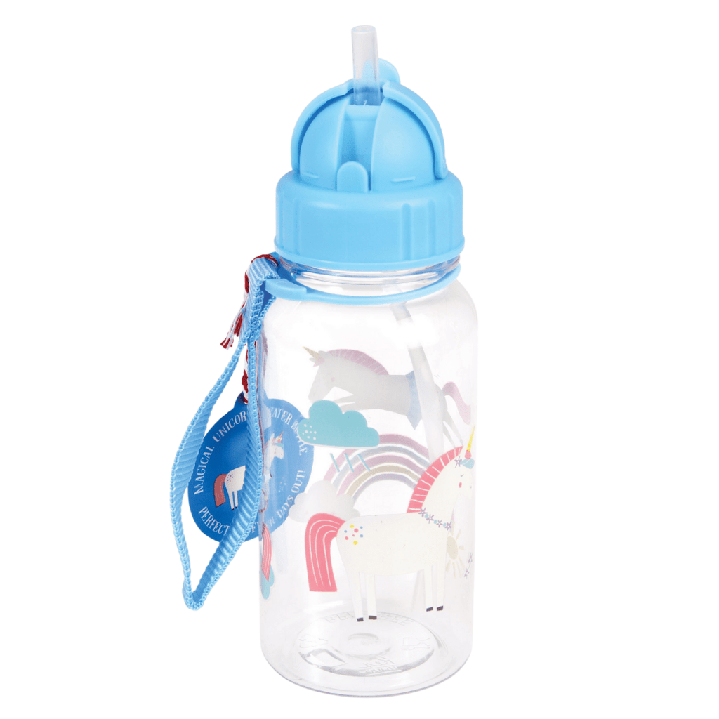 Rex London Magical Unicorn Children’s Water Bottle With Straw - Blue/Clear