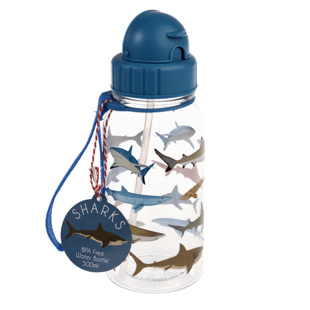 Rex London Sharks Children’s Water Bottle With Straw - Blue/Clear