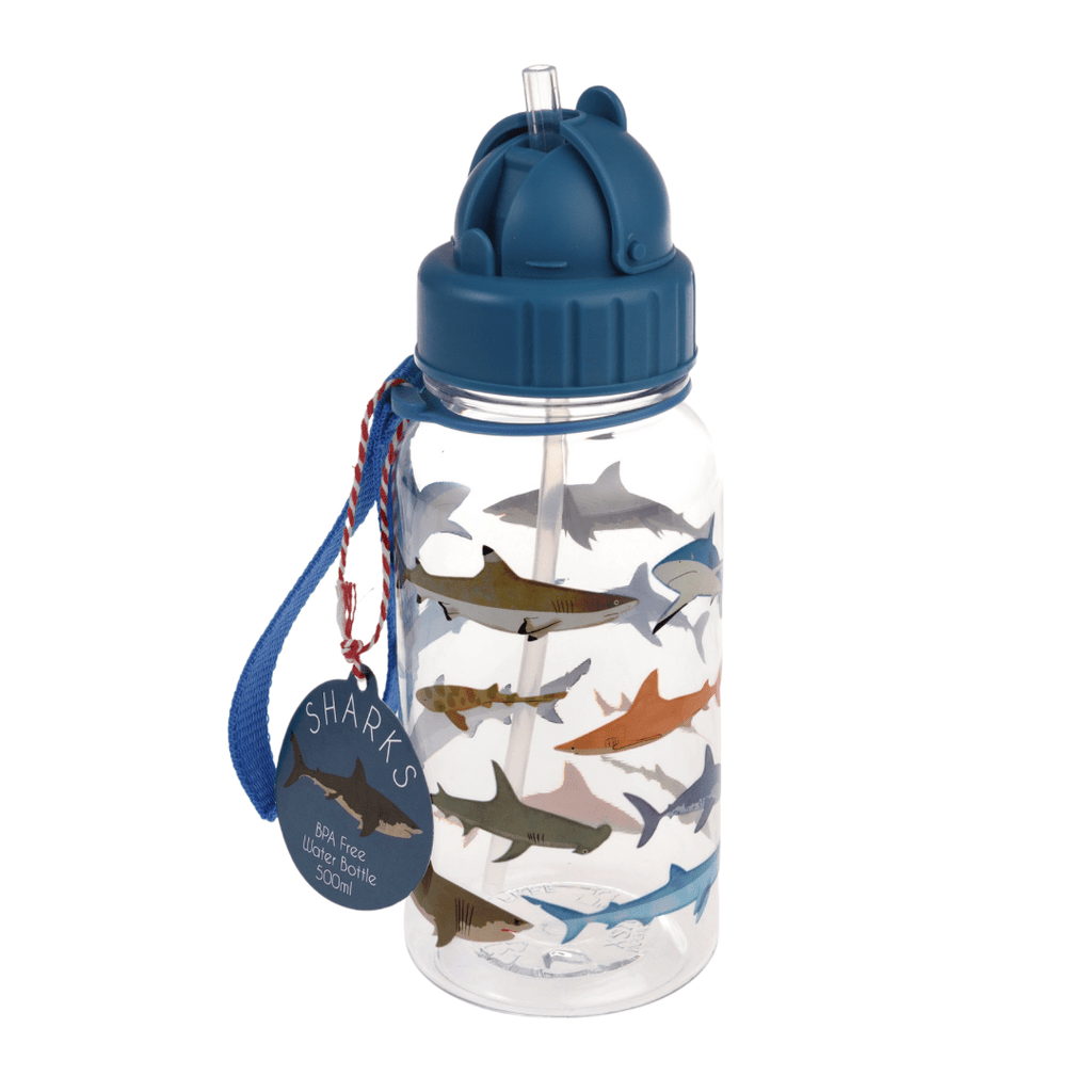 Rex London Sharks Children’s Water Bottle With Straw - Blue/Clear