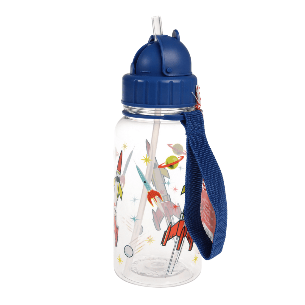 Rex London Space Age Children’s Water Bottle With Straw - Blue/Space Print