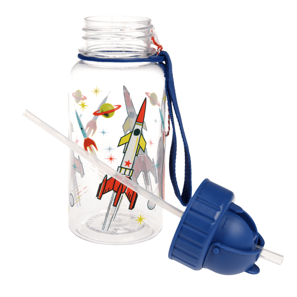 Rex London Space Age Children’s Water Bottle With Straw - Blue/Space Print