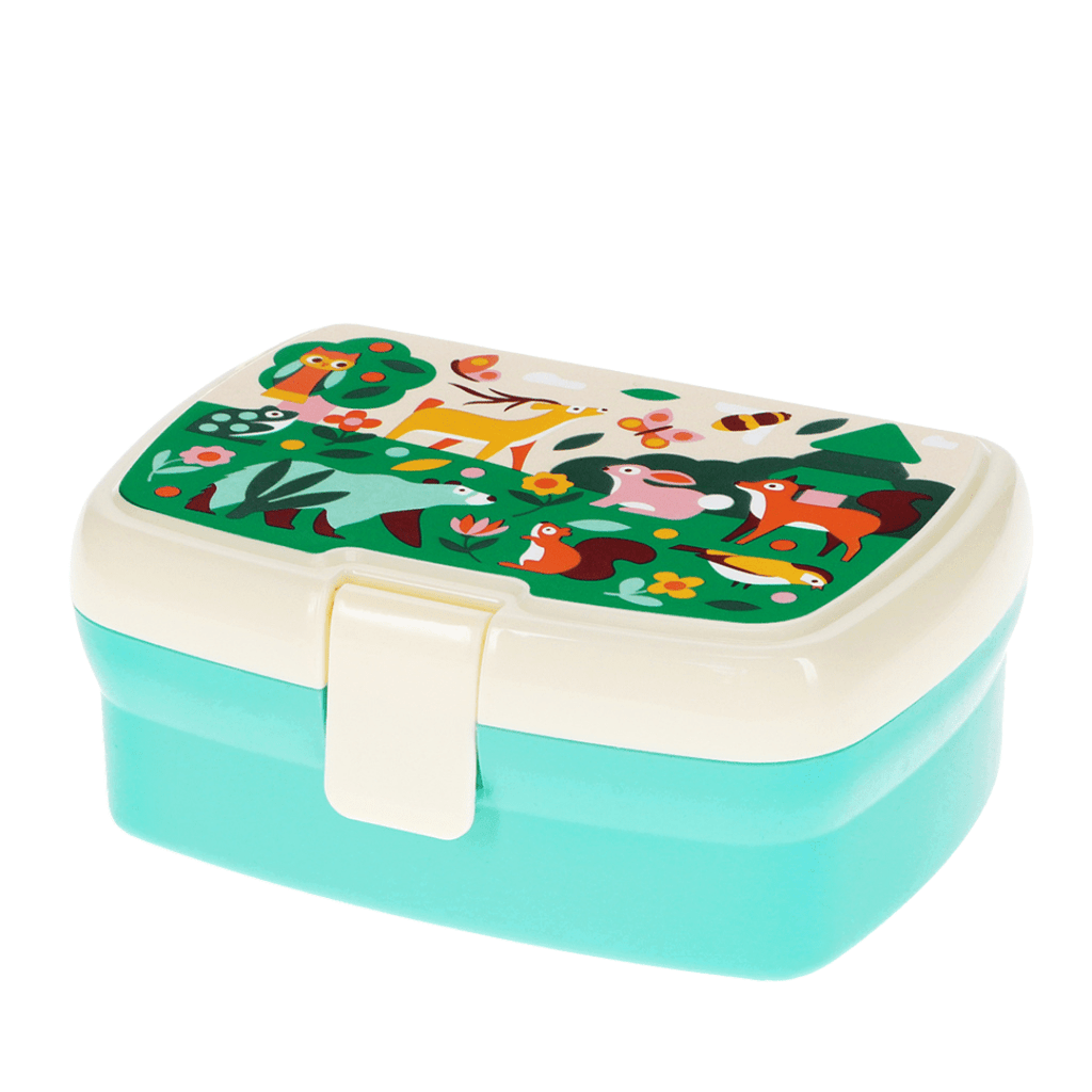 Rex London Woodland Lunch Box With Tray - Turquoise/White