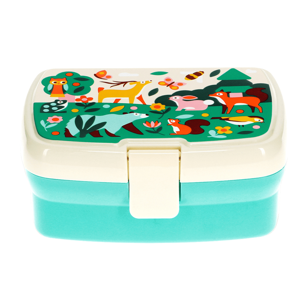 Rex London Woodland Lunch Box With Tray - Turquoise/White