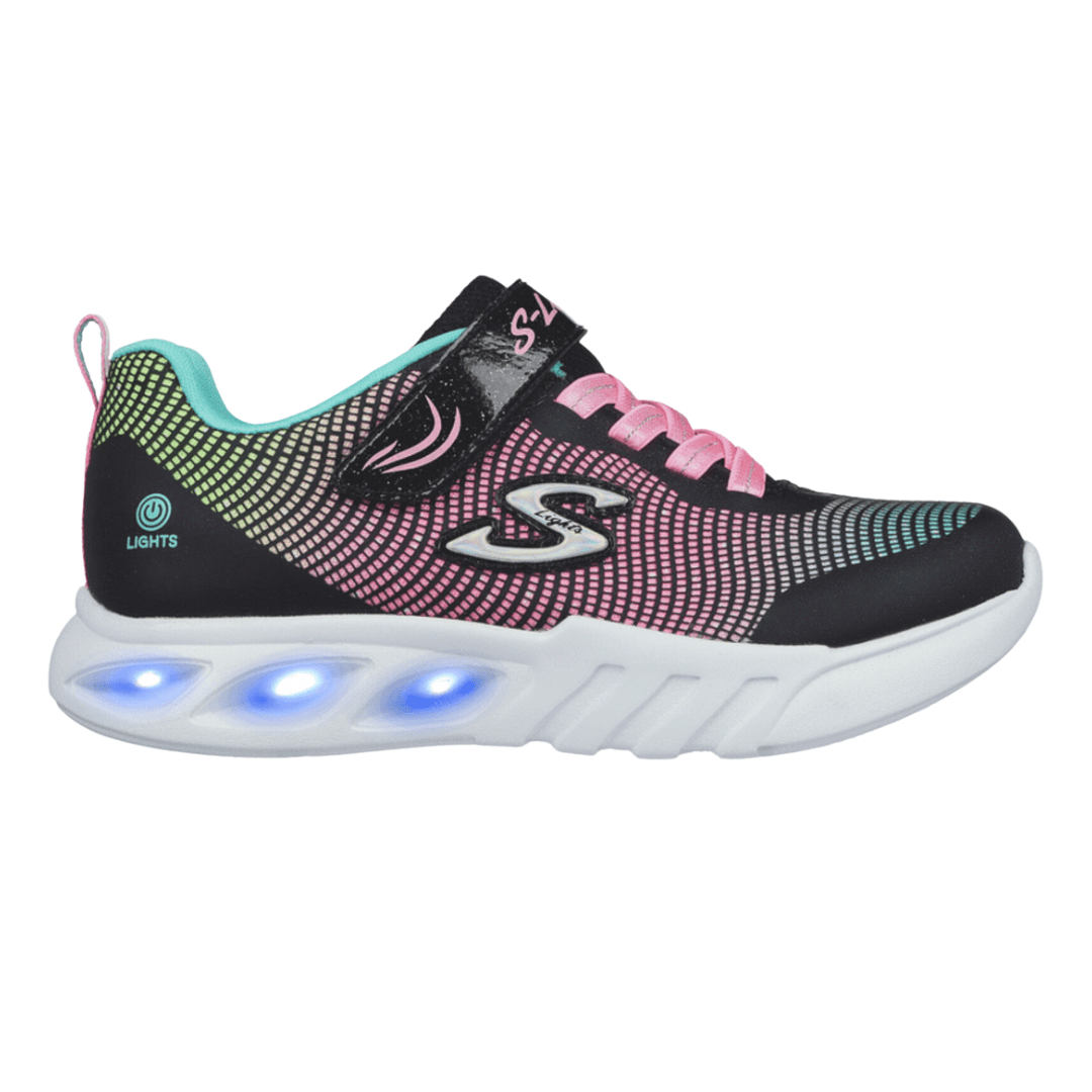 Skechers S Lights Flicker Flash Girls Runner Black Multi My First Steps